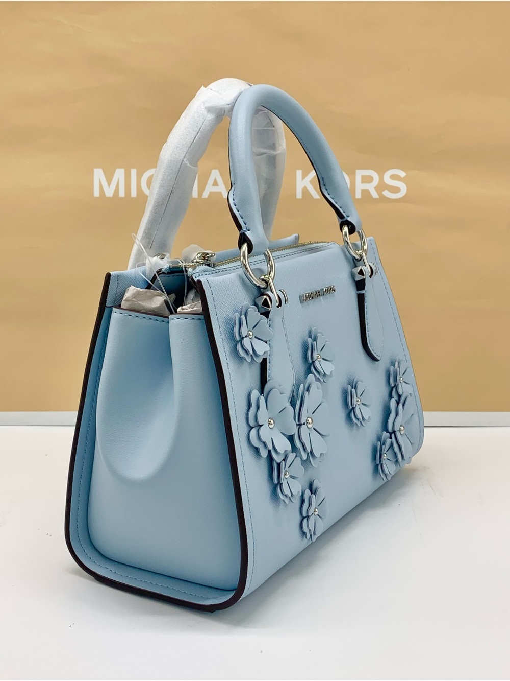Michael Kors Marilyn Small Embellished Satchel Pale Ocean color - Picture 4 of 15